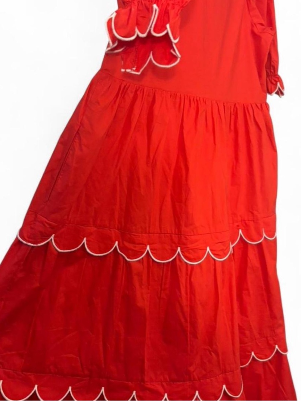 ENGLISH FACTORY Scalloped Edge red Midi Dress With Pockets Size XS NWT - Picture 6 of 6
